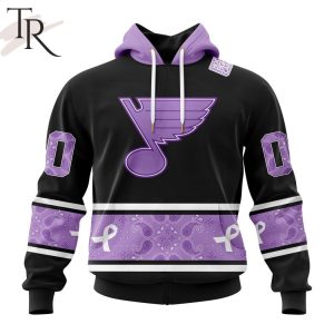 NHL St. Louis Blues Special Black And Lavender Hockey Fight Cancer Design Personalized Hoodie