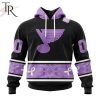 NHL Tampa Bay Lightning Special Black And Lavender Hockey Fight Cancer Design Personalized Hoodie