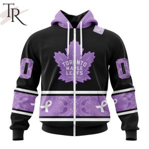 NHL Toronto Maple Leafs Special Black And Lavender Hockey Fight Cancer Design Personalized Hoodie