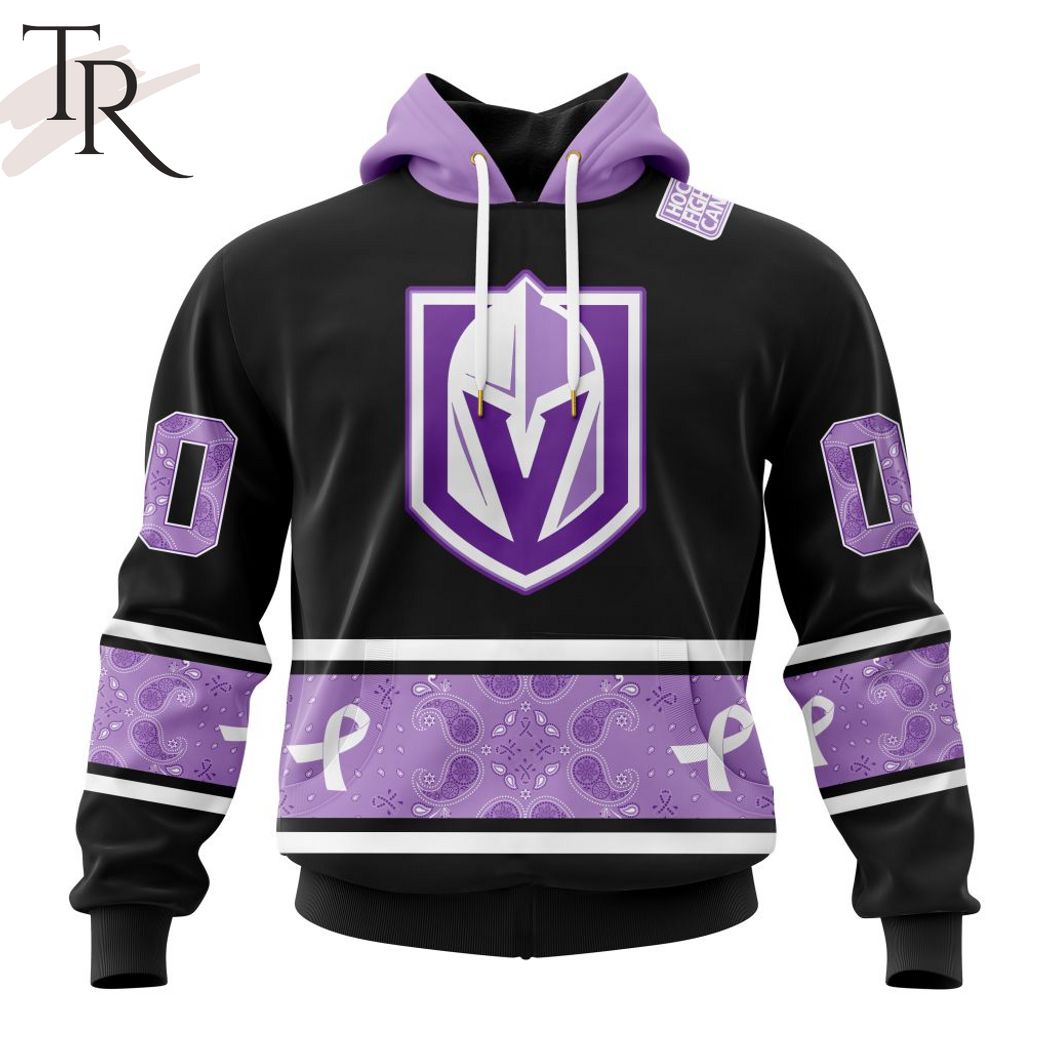 NHL Vegas Golden Knights Special Black And Lavender Hockey Fight Cancer Design Personalized Hoodie