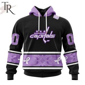NHL Washington Capitals Special Black And Lavender Hockey Fight Cancer Design Personalized Hoodie