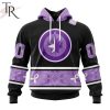 NHL Carolina Hurricanes Special Black And Lavender Hockey Fight Cancer Design Personalized Hoodie