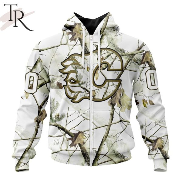 NHL Calgary Flames Special White Winter Hunting Camo Design Hoodie