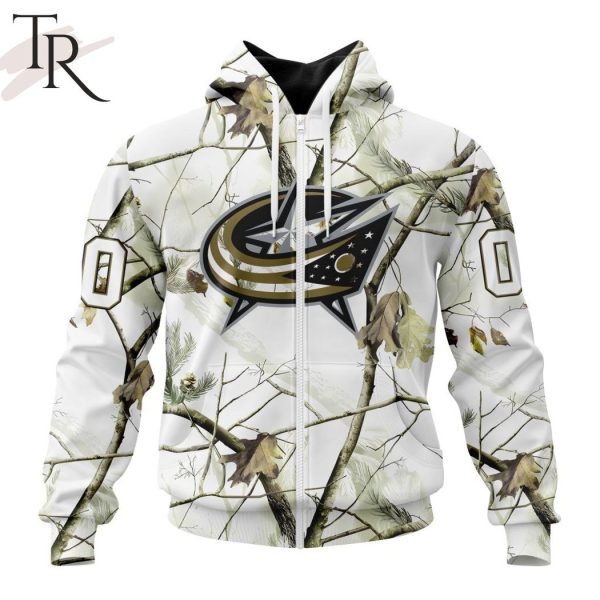 NHL Columbus Blue Jackets Special White Winter Hunting Camo Design Hoodie