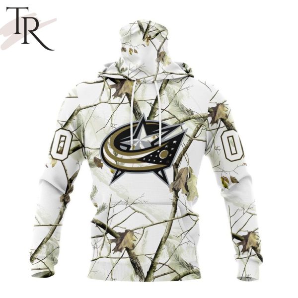 NHL Columbus Blue Jackets Special White Winter Hunting Camo Design Hoodie