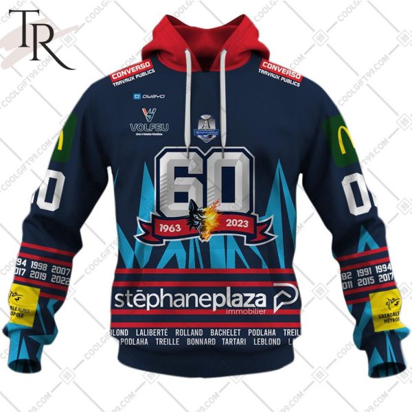 Personalized FR Hockey Bruleurs de Loups 60 Years Of 1963 – 2023 Home Jersey Style Hoodie
