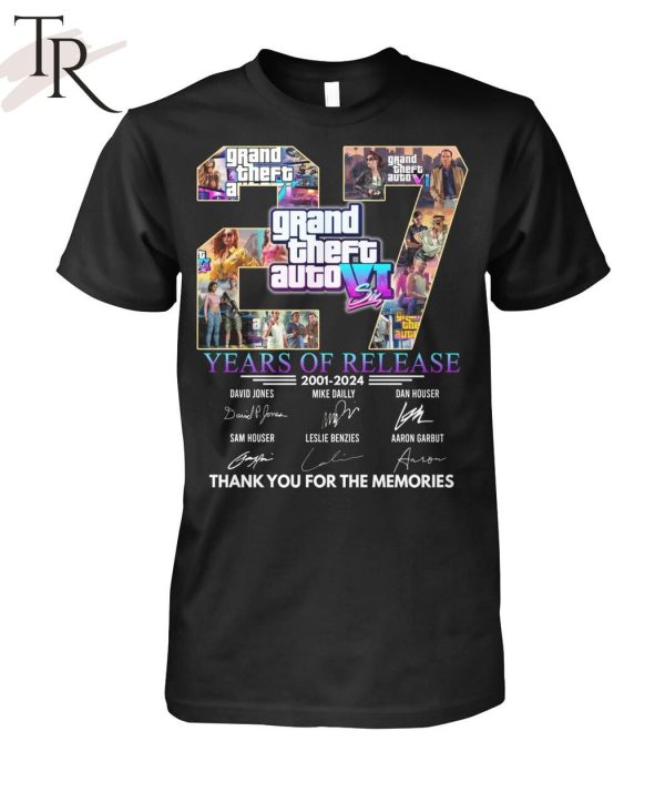 Grand Theft Auto VI 27 Years Of Release 2001 – 2024 Thank You For The Memories T-Shirt