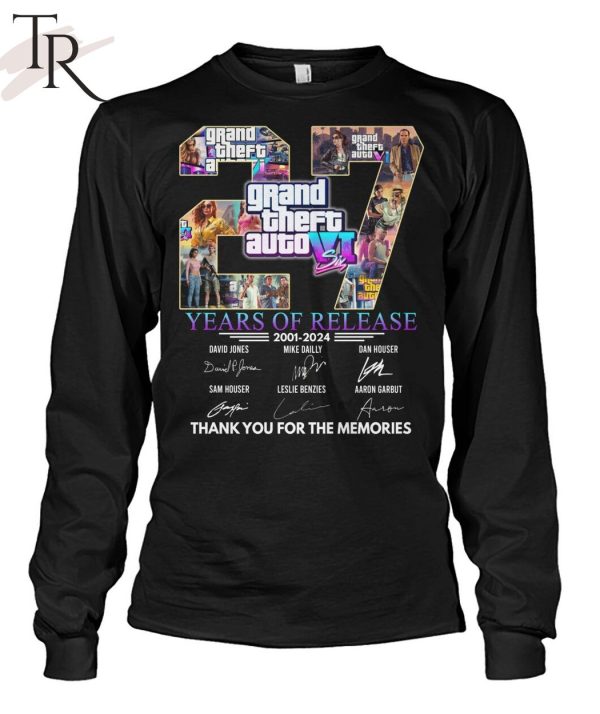 Grand Theft Auto VI 27 Years Of Release 2001 – 2024 Thank You For The Memories T-Shirt