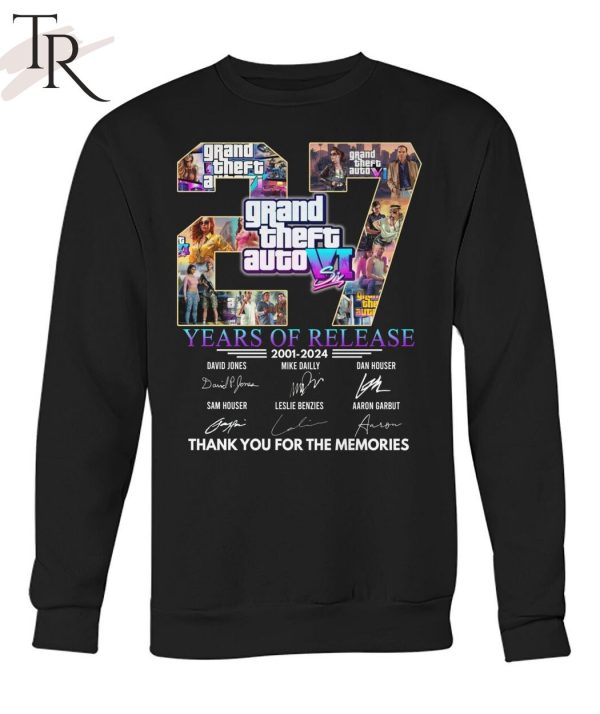 Grand Theft Auto VI 27 Years Of Release 2001 – 2024 Thank You For The Memories T-Shirt