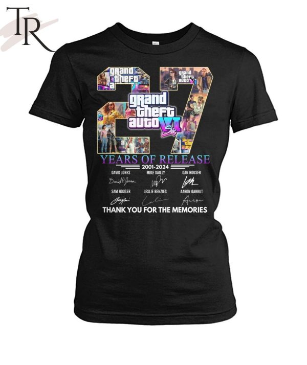 Grand Theft Auto VI 27 Years Of Release 2001 – 2024 Thank You For The Memories T-Shirt