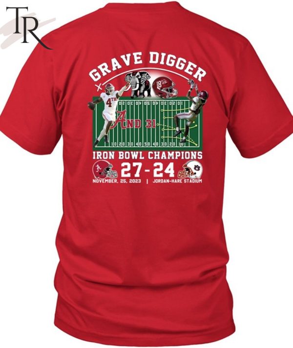Lank Grave Digger Iron Bowl Champions Alabama Crimson Tide 27 – 24 November 25, 2023 Jordan-Hare Stadium T-Shirt