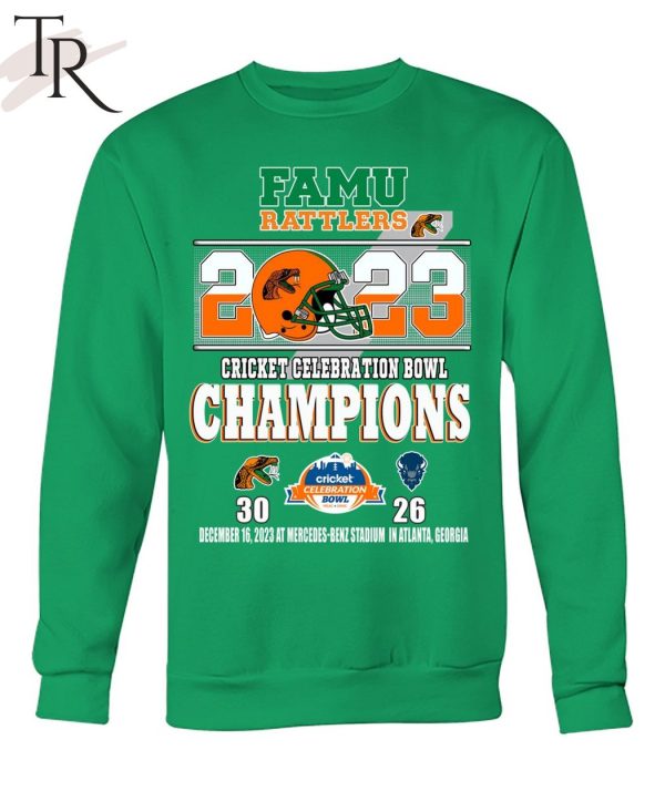 Famu Rattlers 2023 Cricket Celebration Bowl Champions Florida A&M 30 – 26 Howard Bison December 16, 2023 AT Mercedes-Benz Stadium In Atlanta, Georgia T-Shirt