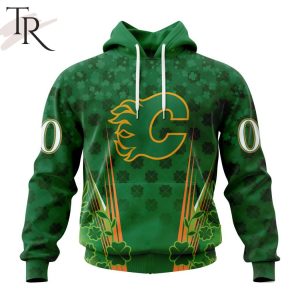Personalized NHL Calgary Flames Full Green Design For St. Patrick’s Day Hoodie