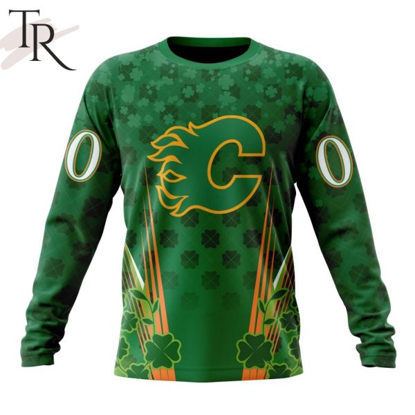 Personalized NHL Calgary Flames Full Green Design For St. Patrick’s Day Hoodie