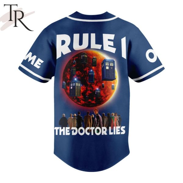 Personalized Doctor Who Rule 1 The Doctor Lies Baseball Jersey