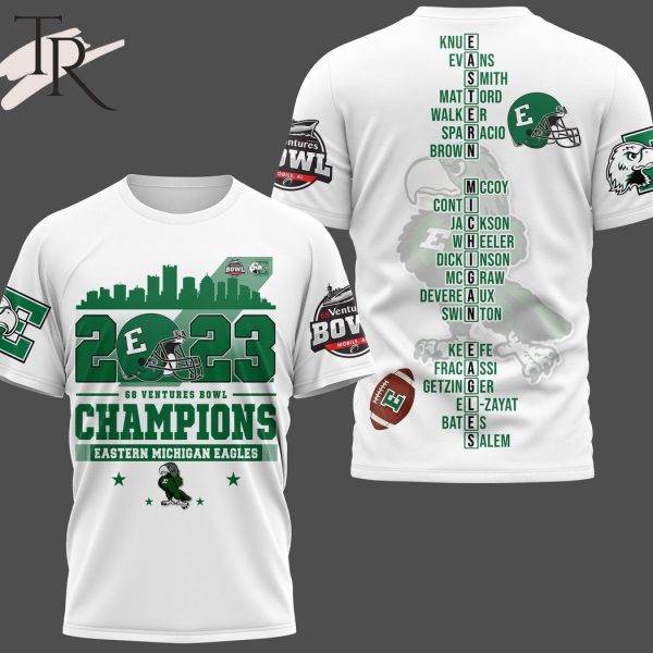 2023 Go Ventures Bowl Champions Eastern Michigan Eagles 3D Shirt – White