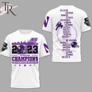2023 Las Vegas Bowl Champions Northwestern Wildcats 3D Shirt – White
