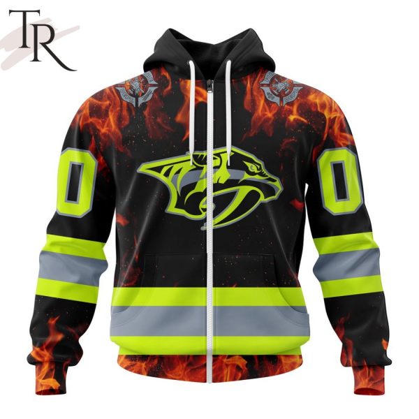 Personalized NHL Nashville Predators Special Design Honoring Firefighters Hoodie