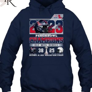 2023 Peach Bowl Champions Ole Miss Rebels 38 – 25 Penn State Nittany Lions December 30, 2023 Mercedes-Benz Stadium T-Shirt – Sport Navy