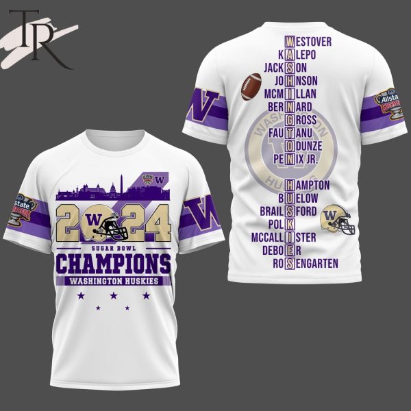 2024 Sugar Bowl Champions Washington Huskies 3D Shirt, Hoodie – White