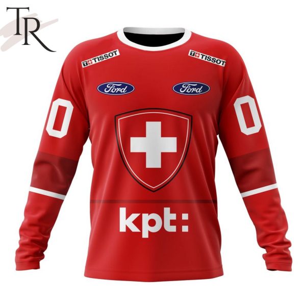 Swiss Ice Hockey Orginal Personalized Red Kits Hoodie