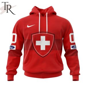 Swiss Ice Hockey Personalized Red Kits Hoodie