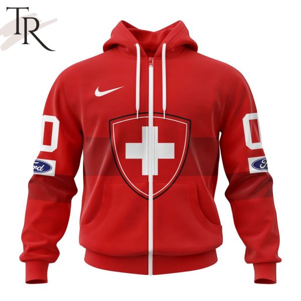 Swiss Ice Hockey Personalized Red Kits Hoodie