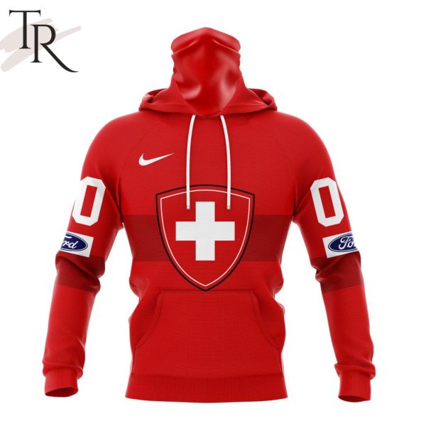 Swiss Ice Hockey Personalized Red Kits Hoodie