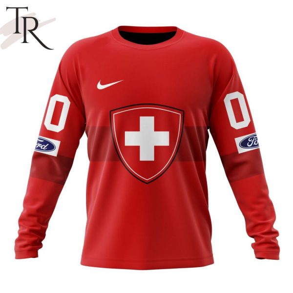 Swiss Ice Hockey Personalized Red Kits Hoodie