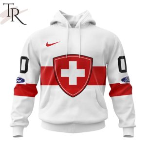 Swiss Ice Hockey Personalized White Kits Hoodie