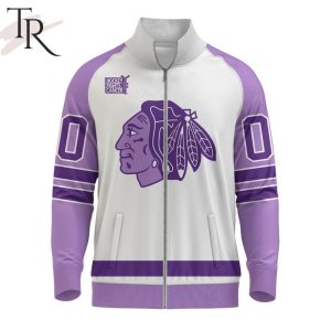 NHL Chicago Blackhawks Special Hockey Fight Cancer Stand Collar Jacket
