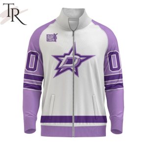 NHL Dallas Stars Special Hockey Fight Cancer Stand Collar Jacket