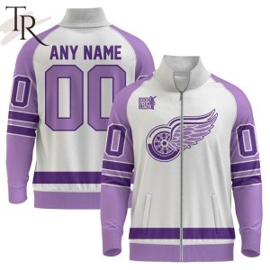 NHL Detroit Red Wings Special Hockey Fight Cancer Stand Collar Jacket
