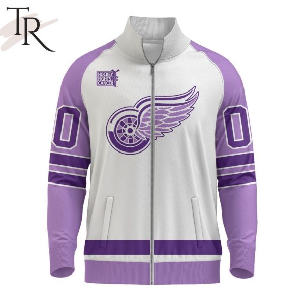 NHL Detroit Red Wings Special Hockey Fight Cancer Stand Collar Jacket