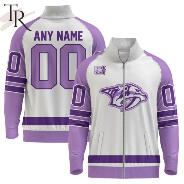 NHL Nashville Predators Special Hockey Fight Cancer Stand Collar Jacket