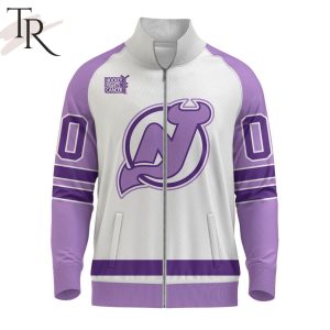 NHL New Jersey Devils Special Hockey Fight Cancer Stand Collar Jacket
