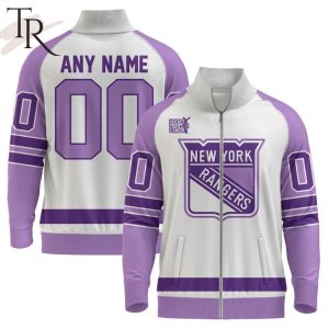 NHL New York Rangers Special Hockey Fight Cancer Stand Collar Jacket