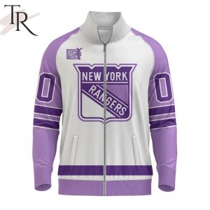 NHL New York Rangers Special Hockey Fight Cancer Stand Collar Jacket