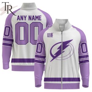 NHL Tampa Bay Lightning Special Hockey Fight Cancer Stand Collar Jacket