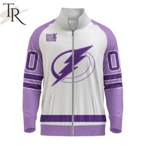 NHL Tampa Bay Lightning Special Hockey Fight Cancer Stand Collar Jacket