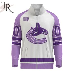 NHL Vancouver Canucks Special Hockey Fight Cancer Stand Collar Jacket