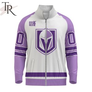NHL Vegas Golden Knights Special Hockey Fight Cancer Stand Collar Jacket