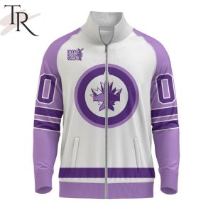 NHL Winnipeg Jets Special Hockey Fight Cancer Stand Collar Jacket