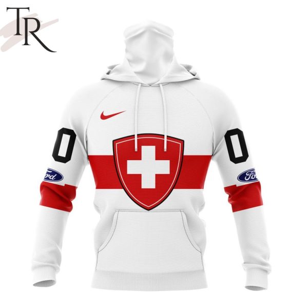 Swiss Ice Hockey Personalized White Kits Hoodie