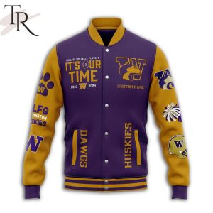 College Football Playoff It’s Our Time 2023 2024 Bow Down Washington Huskies Baseball Jacket