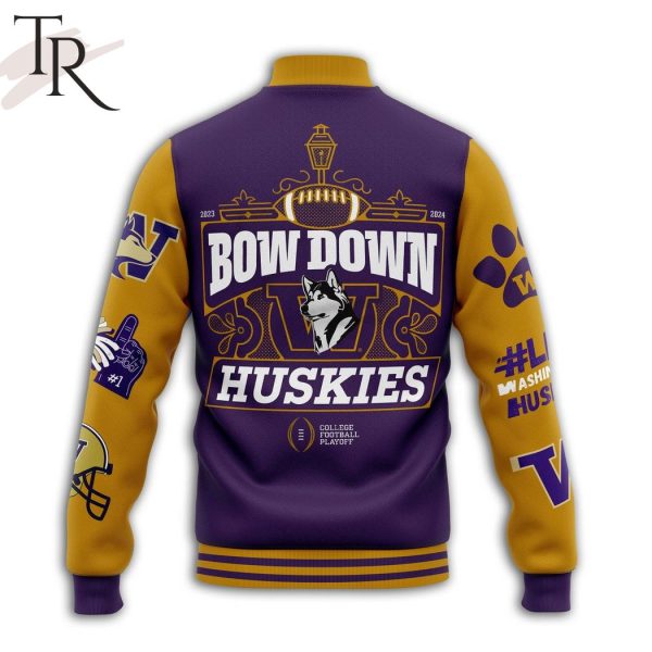 College Football Playoff It’s Our Time 2023 2024 Bow Down Washington Huskies Baseball Jacket