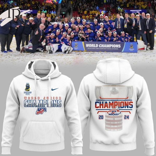 2024 World Junior Ice Hockey Champions USA Hockey Hoodie, Longpants, Cap – White