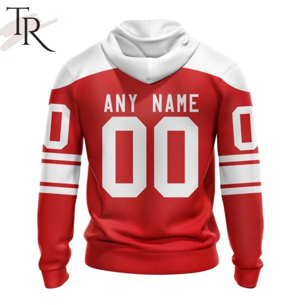 Denmark National Ice Hockey Personalized Red Kits Hoodie