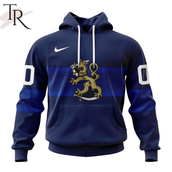 Finland National Ice Hockey Personalized Navy Kits Hoodie