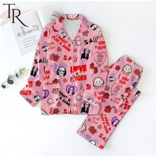 I Want To Play A Game Love You To Pieces Saw Movie Button Pajamas Set